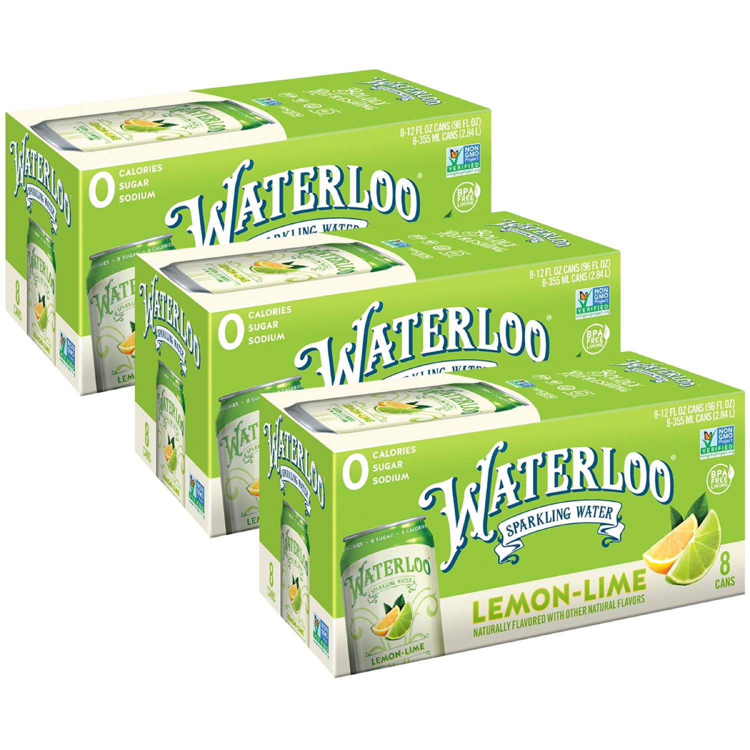 Waterloo Sparkling Water, Lemon-Lime, Cans, Case